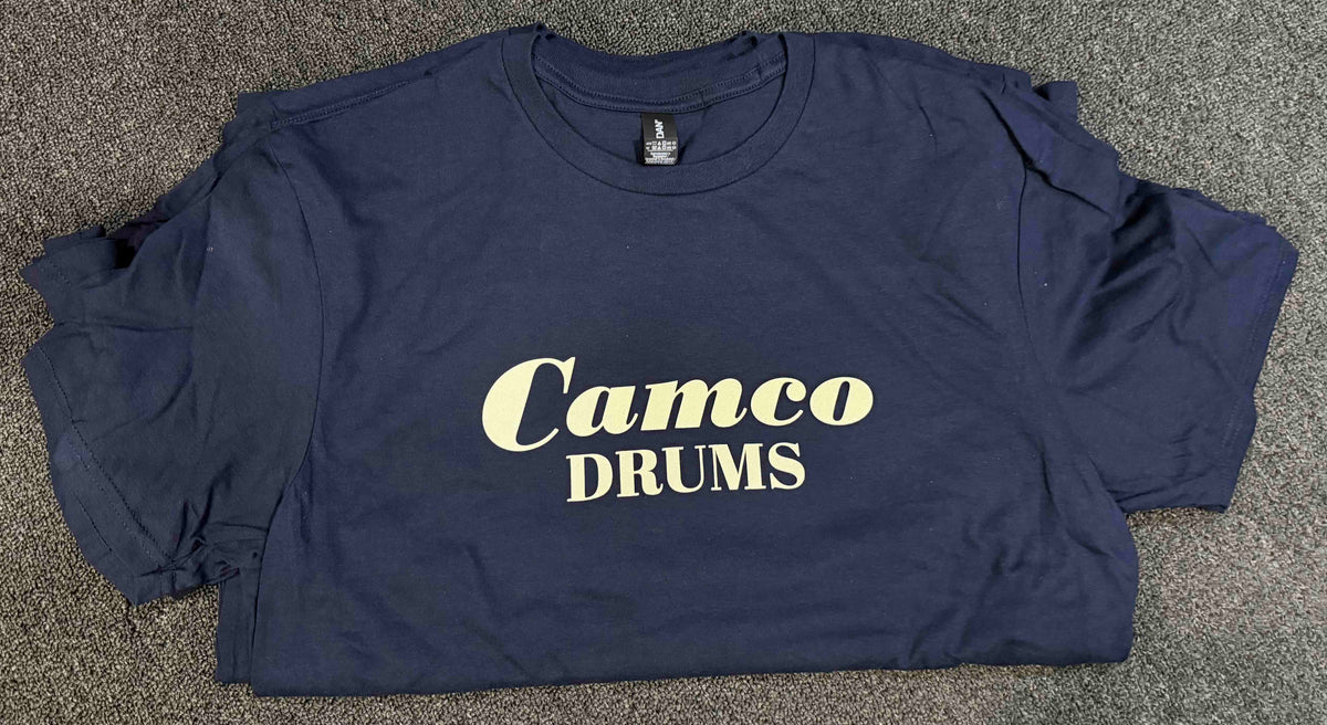 ~NEW!~ Camco Drums T-Shirt with Creme Font in Navy Blue, Dark Chocolate and Black