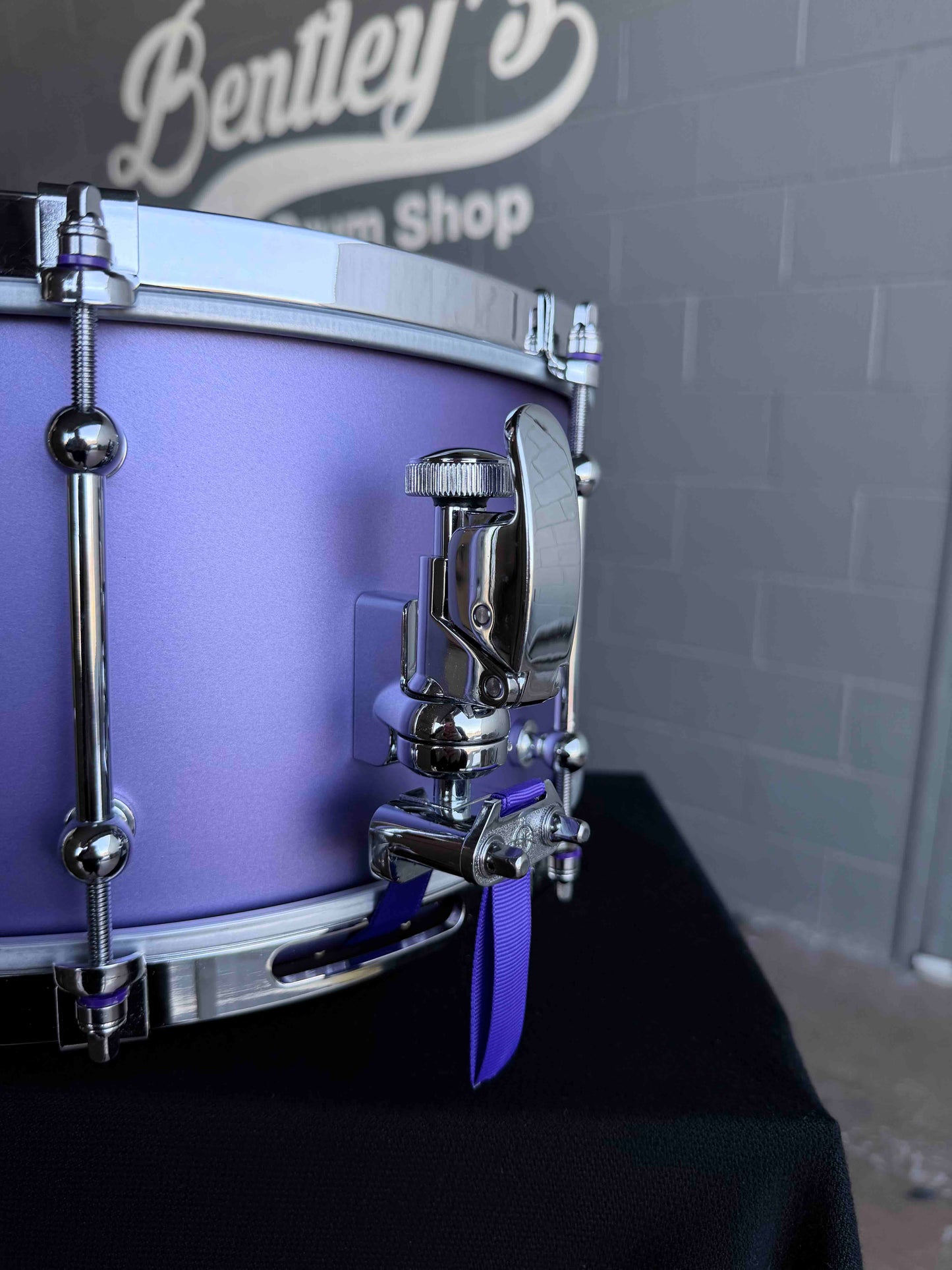 ~NEW!~ 2026 Dunnett 8-Lug StereoPly Maple/Poplar Hybrid 7x14 Snare Drum in Matte Metallic Purple w/ CR Hoops & Dunnett Bag