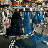 ~WOW!~ Gretsch USA Custom 4-Piece 10/12/16/22 Drum Kit Set in Azure Blue Gloss Lacquer with White Marine Pearl Bass Drum Hoops Inlays