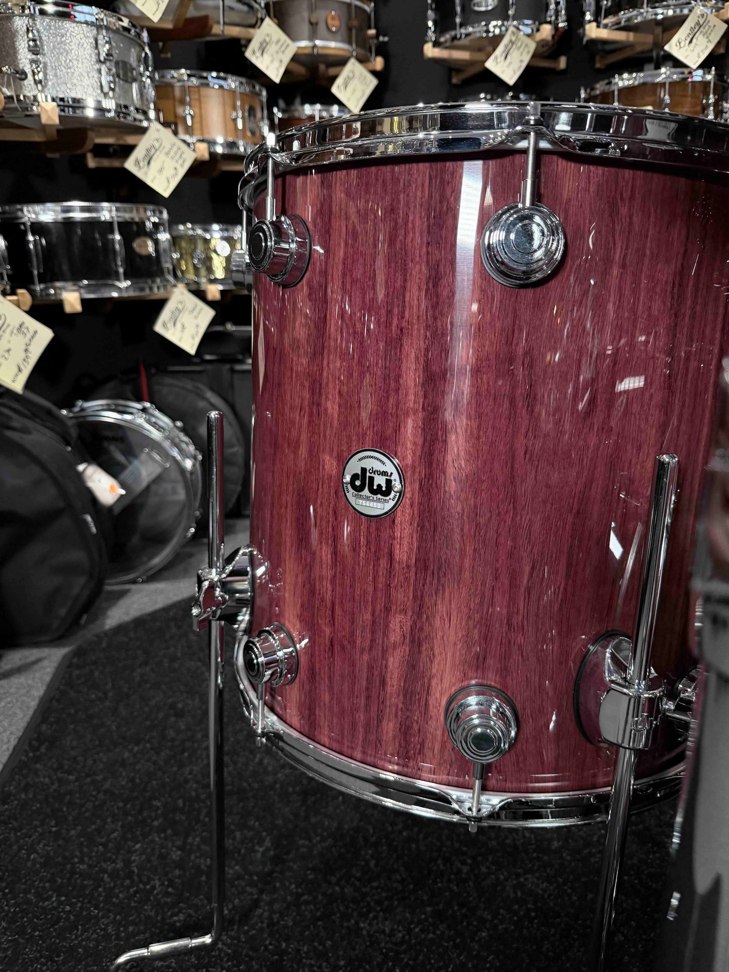 DW Collector's Series Toasted Pure Purpleheart 4-Piece 10/12/16/22 Drum Kit Set in Natural Gloss Lacquer with Chrome Hardware