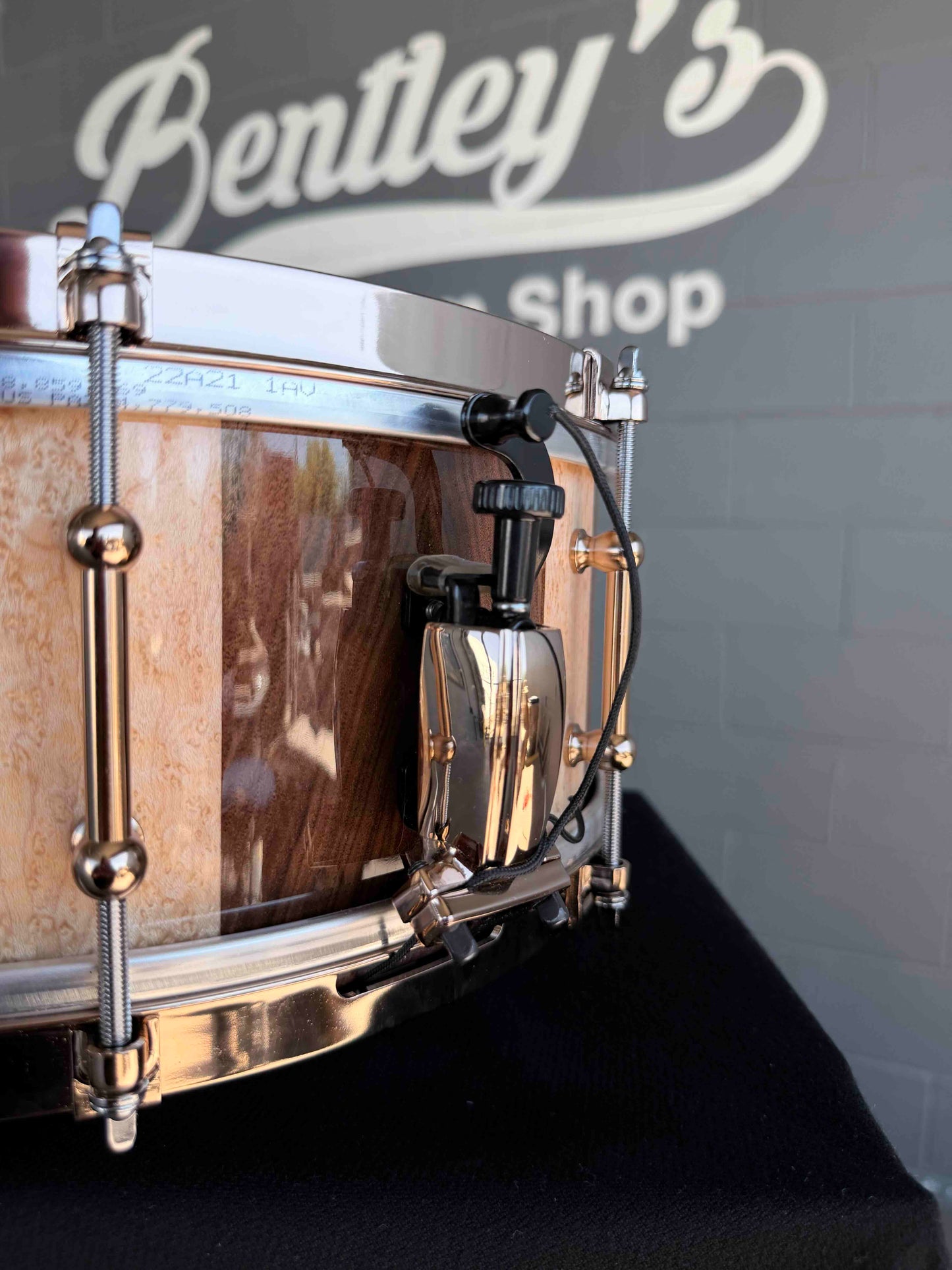~WOW!~ Doc Sweeney Drums 'King James' 5.5x14 Stave Claro Walnut & Birdseye Maple Snare Drum with Aztec Gold Hardware