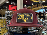 ~NEW~ Bentley's Drum Shop Clothback Snapback Hat in Burgundy with Custom License Plate Badge