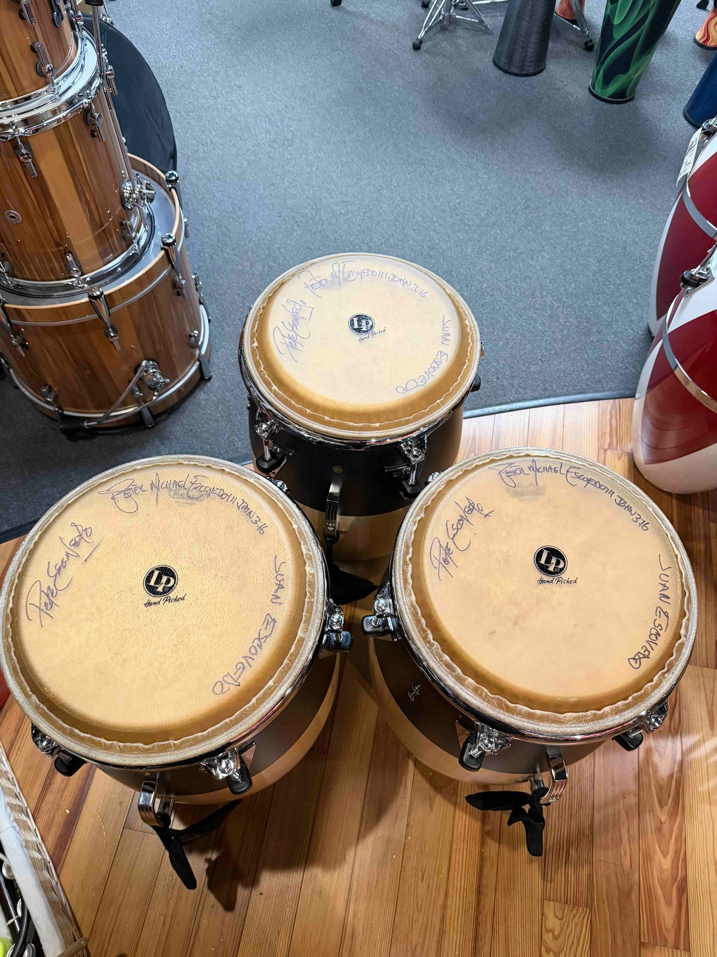 *WOW!* LP Latin Percussion E-Class Quinto/Conga/Tumba Trio Set w/ Signed Heads from Escovedo Family!