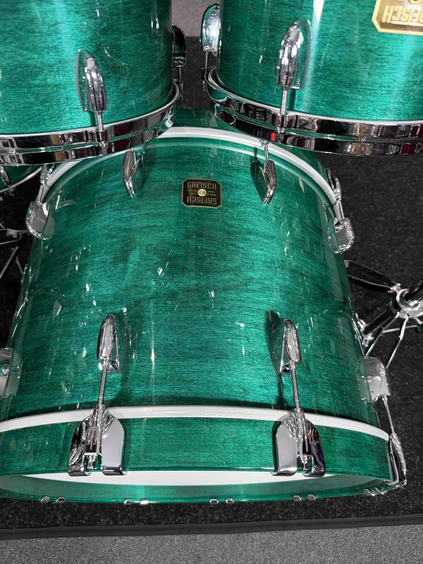 ~NEW!~ Gretsch USA Custom 4-Piece 10/12/16/22 Drum Kit Set in Caribbean Blue Gloss Lacquer with Square Badges