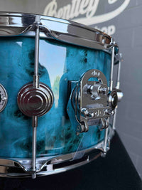 ~WOW!~ DW Collector's Series Maple/Mahogany 7x14 Snare Drum in Sapphire Gloss Lacquer over Exotic Mapa Burl with Chrome Hardware