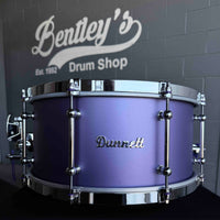 ~NEW!~ 2026 Dunnett 8-Lug StereoPly Maple/Poplar Hybrid 7x14 Snare Drum in Matte Metallic Purple w/ CR Hoops & Dunnett Bag