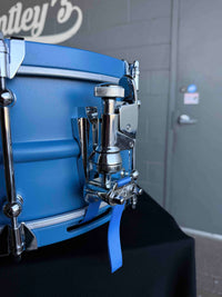 ~NEW!~ Dunnett Carbon Steel Model 2N Beaded Shell/Hybrid Edges 6.5x14 Snare Drum in Satin Blue with Satin White Front Panel, Satin Blue Concave Badge & Matching CR Hoops