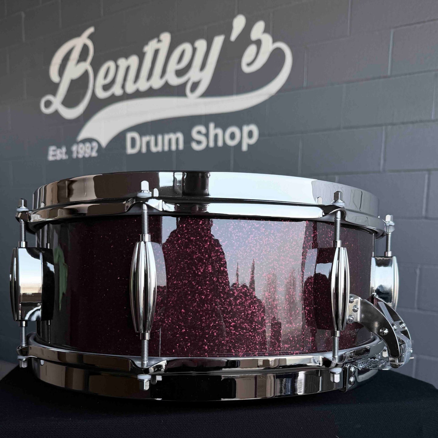 ~NEW!~ Slingerland RadioKing Solid Shell Maple 5.5x14 Snare Drum in Maroon Glass Glitter with Nickel Hardware