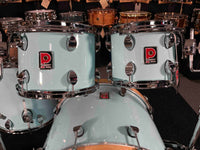 ~NEW~ Premier Elite Maple/Birch Hybrid 4-Piece 10/12/16/22 Drum Kit Set in Baby Blue Lacquer w/ Natural Gloss Bass Drum Hoops