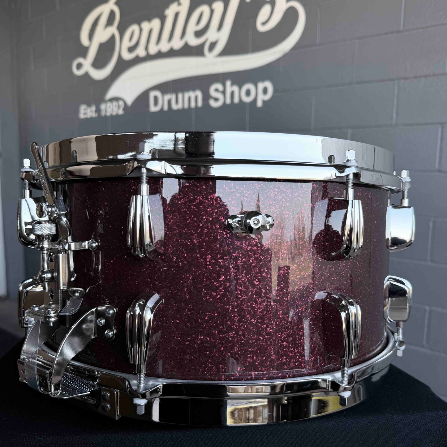 ~NEW!~ Slingerland RadioKing Solid Shell Maple 7x14 Snare Drum in Maroon Glass Glitter with Nickel Hardware
