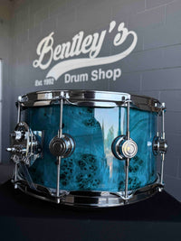 ~WOW!~ DW Collector's Series Maple/Mahogany 7x14 Snare Drum in Sapphire Gloss Lacquer over Exotic Mapa Burl with Chrome Hardware