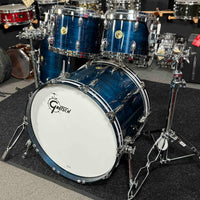 ~WOW!~ Gretsch USA Custom 4-Piece 10/12/16/22 Drum Kit Set in Azure Blue Gloss Lacquer with White Marine Pearl Bass Drum Hoops Inlays