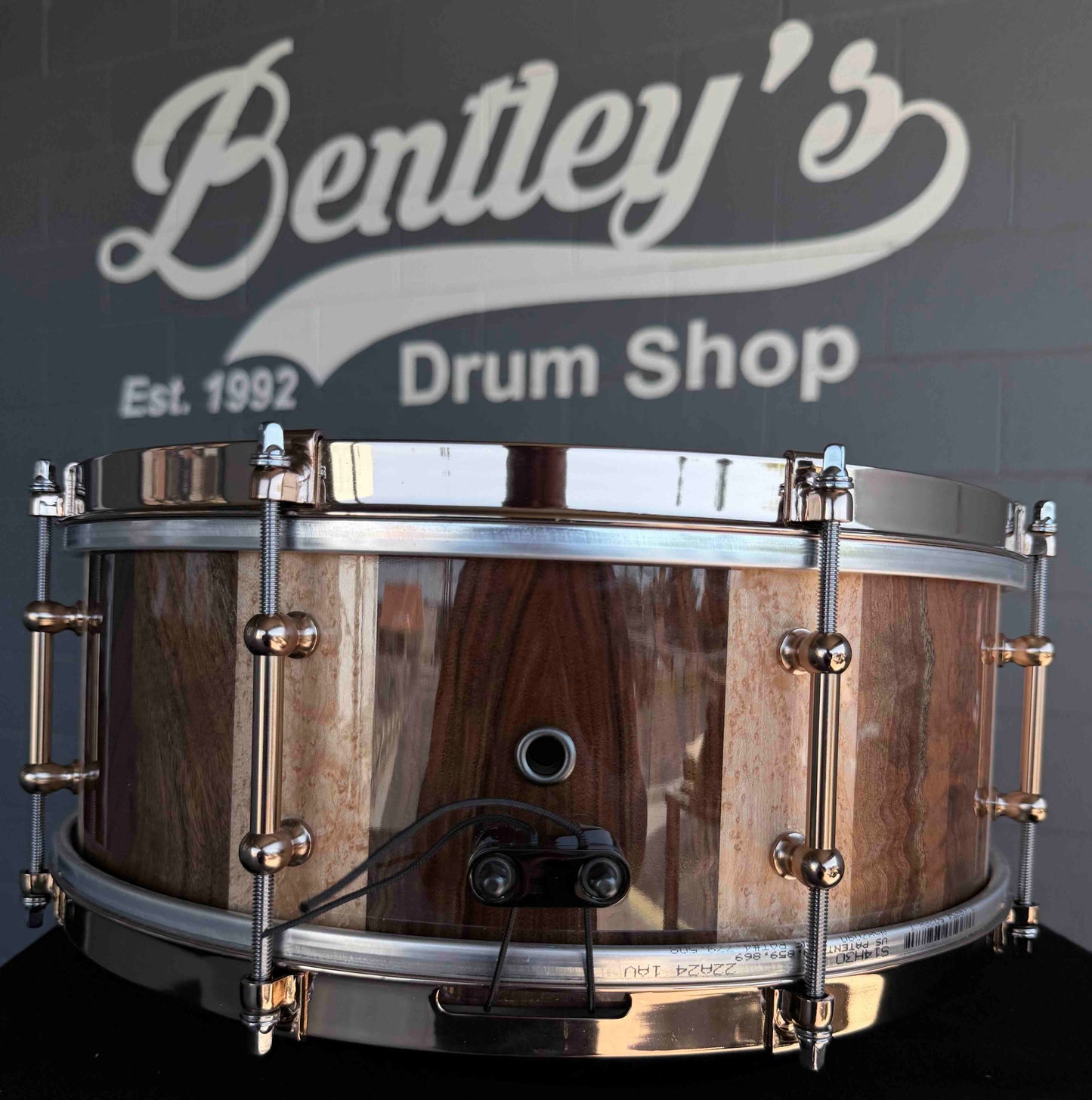 ~WOW!~ Doc Sweeney Drums 'King James' 5.5x14 Stave Claro Walnut & Birdseye Maple Snare Drum with Aztec Gold Hardware