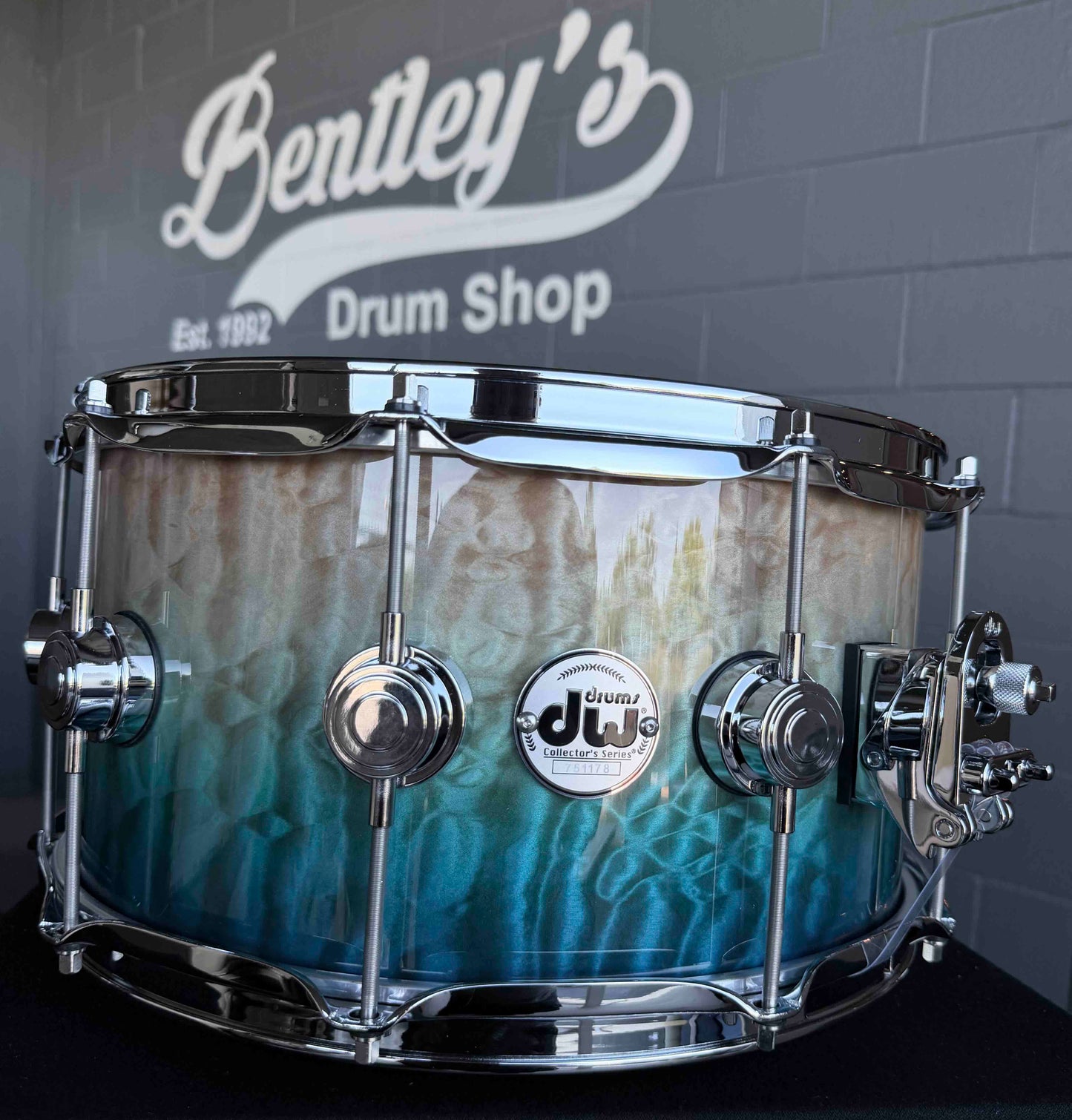 ~WOW!~ DW Collector's Series 333 Pure Maple 7x14 Snare Drum in Malibu Fade over Exotic Super Quilted Maple with Chrome Hardware