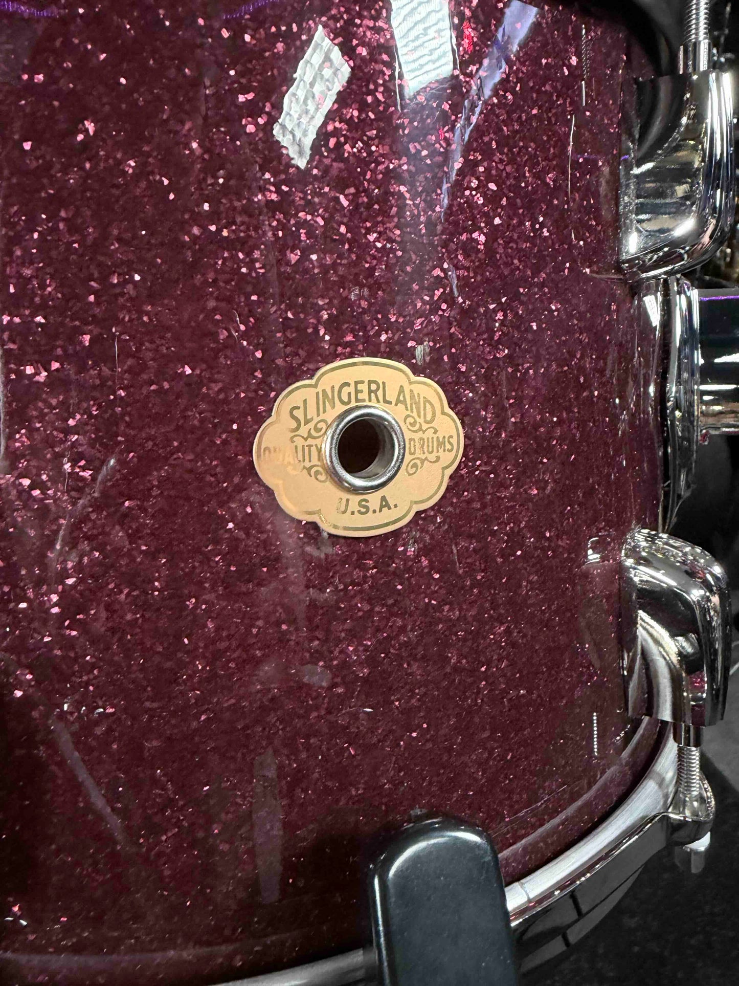 ~NEW!~ 2026 Slingerland RadioKing Mahogany/Poplar/Mahogany 3-Piece 13/16/22 Drum Kit Set in Maroon Glass Glitter with Nickel Hardware