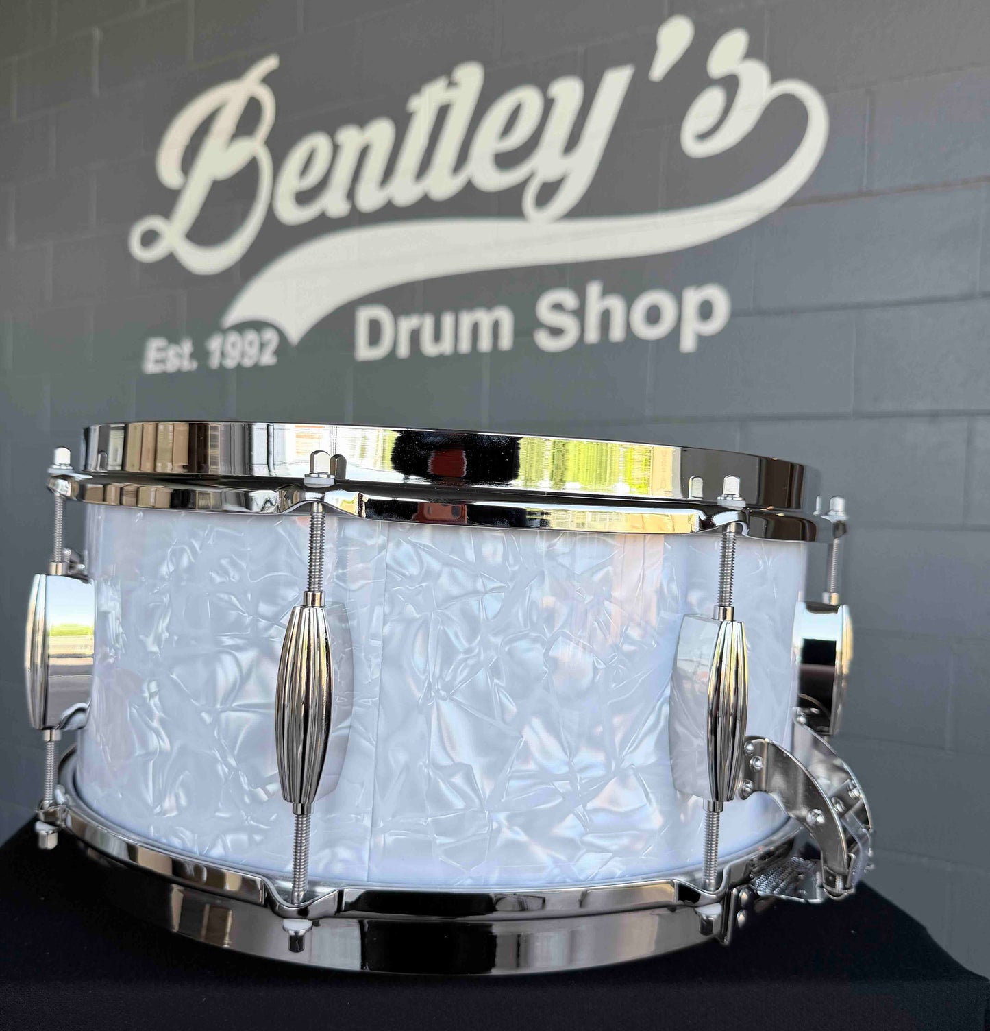 ~NEW!~ Limited Edition Slingerland Gene Krupa Commemorative 6.5x14 Solid Maple Snare Drum #42 of 100 in White Marine Pearl with Deluxe Case, Bovid Calfskin Head and Certificate of Authenticity