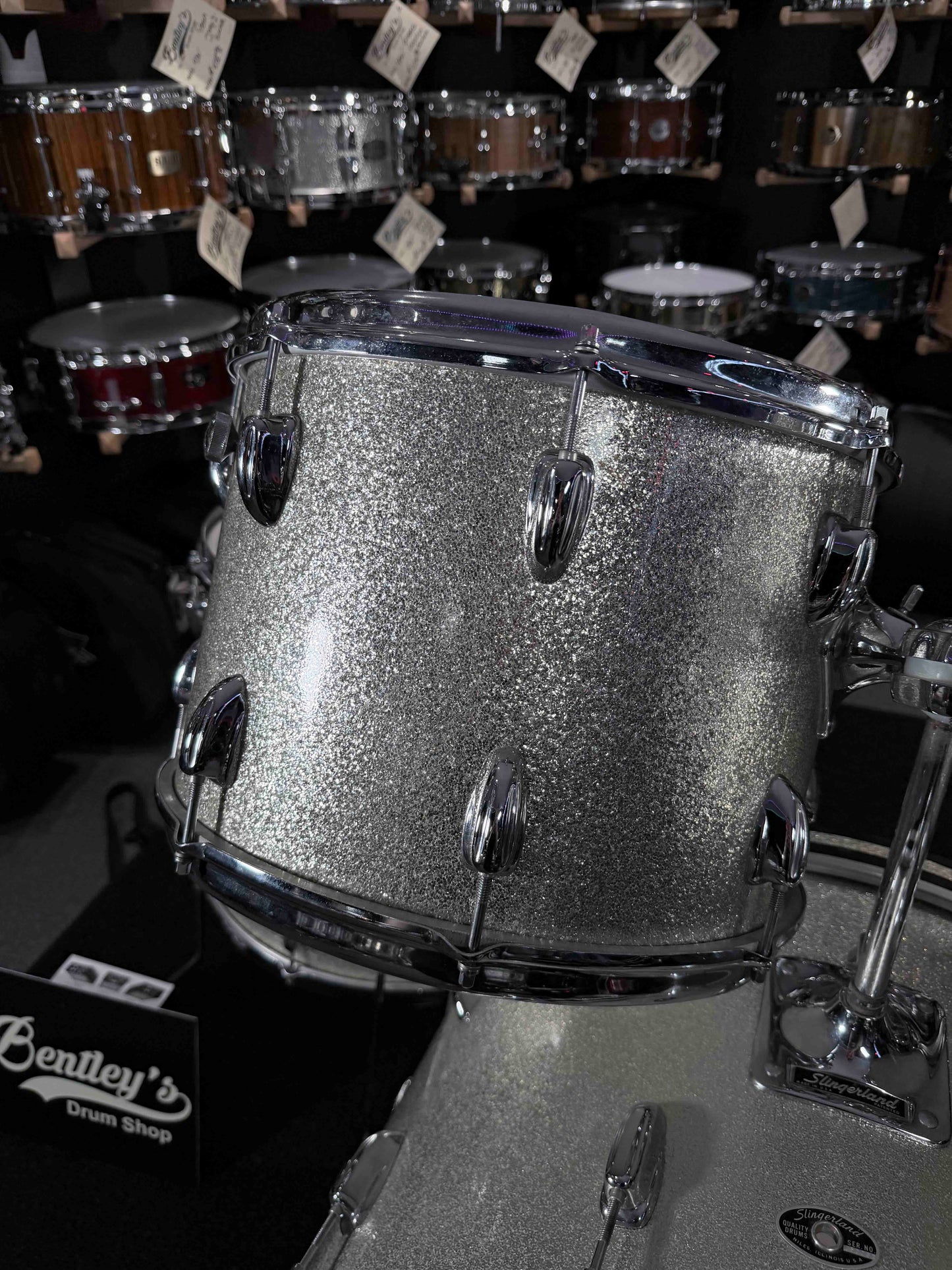 ~WOW!~ Vintage Mid-1970's Slingerland 3-ply Maple 4-Piece 13/14/18/24 Drum Kit Set in Silver Sparkle