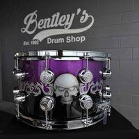 ~NEW~ DW Collector's Series 333 Pure Maple 8x14 Snare Drum in Exotic Sawblades & Skulls Graphics w/ Chrome Hardware