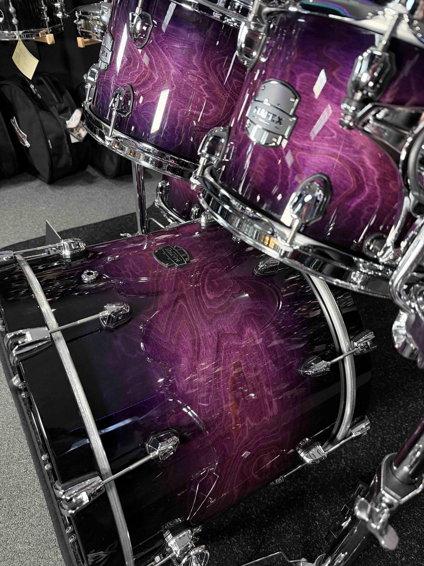 Mapex Saturn VI Maple/Walnut Hybrid Fusion 4-Piece 10/12/14/20 Drum Kit Set in Royal Purple Burst Gloss Lacquer (Displayed at 2026 NAMM Show!)