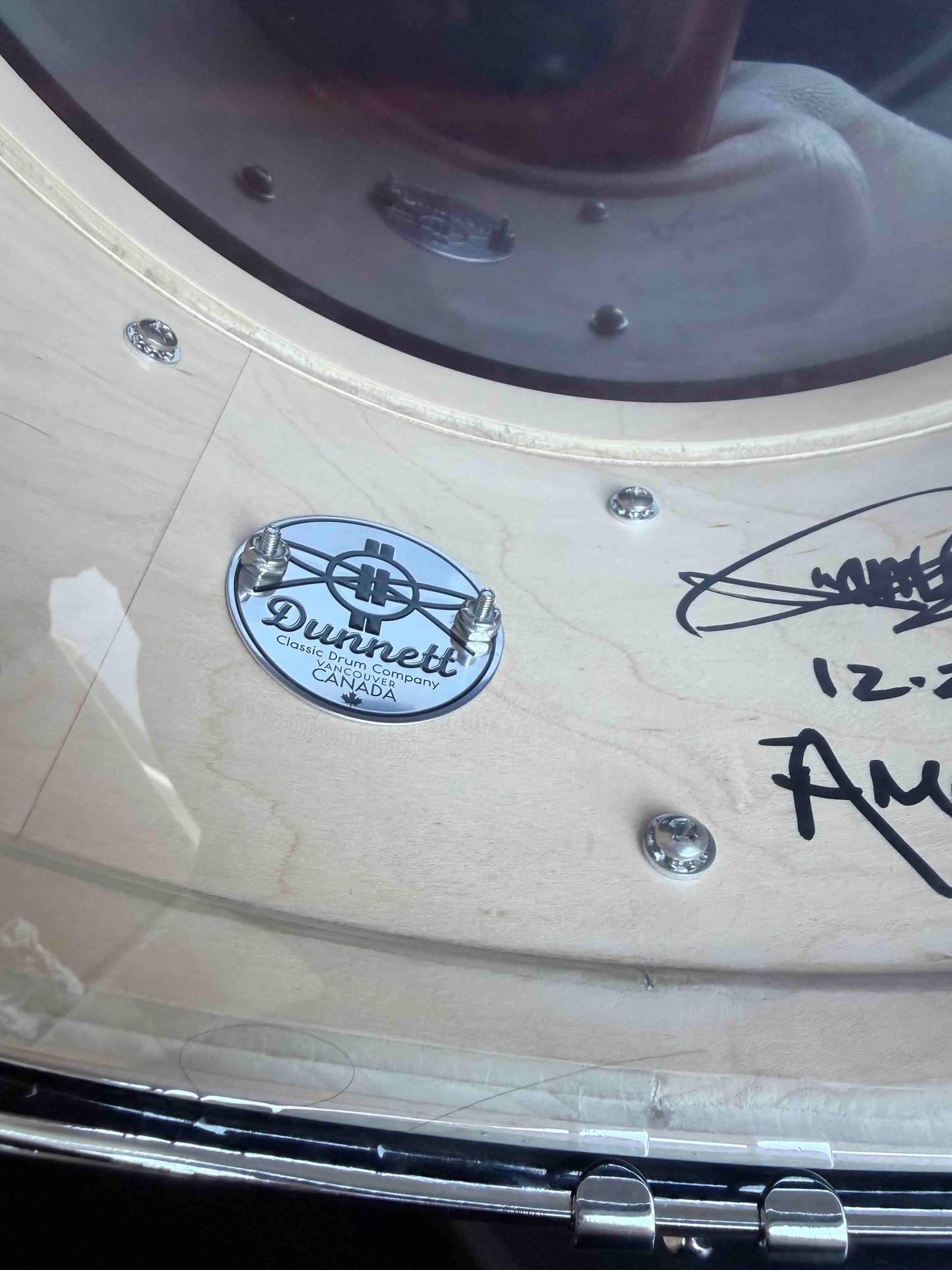 ~NEW!~ 2026 Dunnett 8-Lug StereoPly Maple/Poplar Hybrid 7x14 Snare Drum in Gloss Black Lacquer w/ CR Hoops & Dunnett Bag