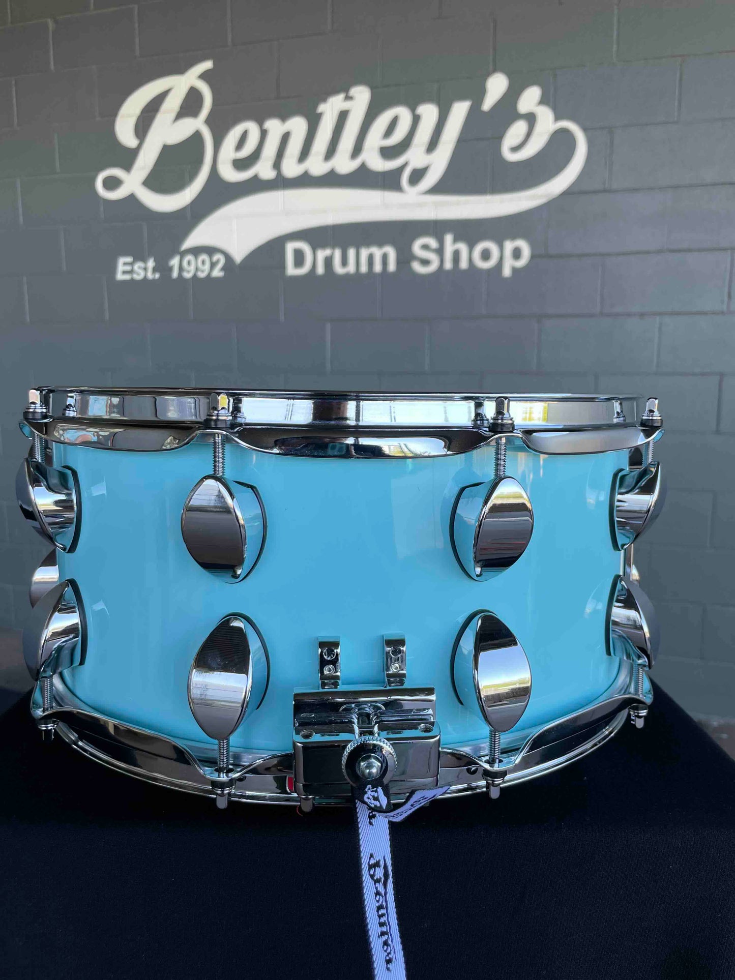 ~NEW~ Premier Elite Maple/Birch Hybrid 6.5x14 Snare Drum in Baby Blue Lacquer