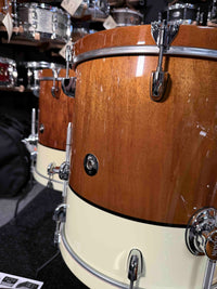 ~BENTLEY'S EXCLUSIVE~ Dixon Little Roomer Select 4-Piece 12/14/16/20 Drum Kit Set in Natural Mahogany to Pearl White with Black Pinstripe