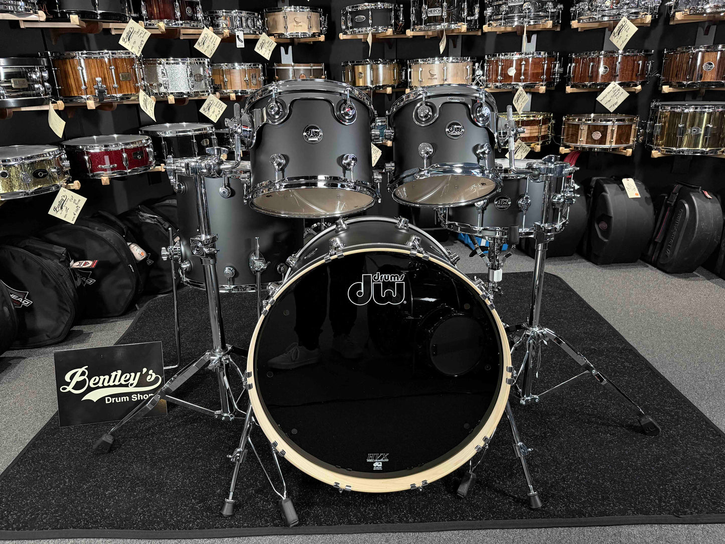 ~RARE~ DW Performance Series 5-Piece 10/12/16/22 Drum Kit Set in Satin Black Lacquer w/ Matching 6.5x14 Snare Drum