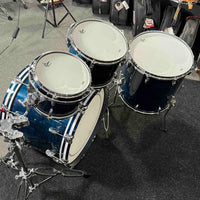 ~WOW!~ Gretsch USA Custom 4-Piece 10/12/16/22 Drum Kit Set in Azure Blue Gloss Lacquer with White Marine Pearl Bass Drum Hoops Inlays