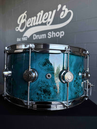 ~WOW!~ DW Collector's Series Maple/Mahogany 7x14 Snare Drum in Sapphire Gloss Lacquer over Exotic Mapa Burl with Chrome Hardware