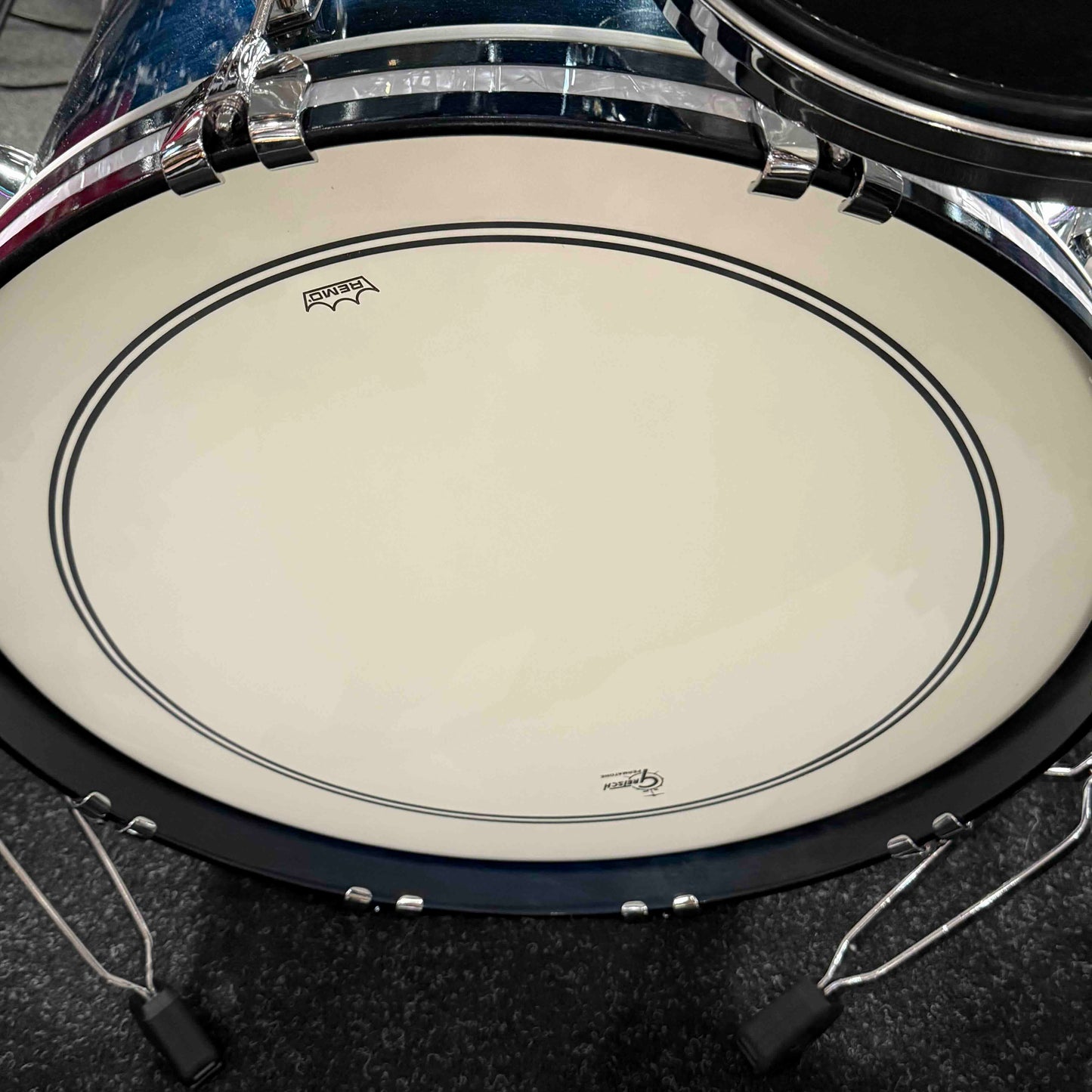 ~WOW!~ Gretsch USA Custom 4-Piece 10/12/16/22 Drum Kit Set in Azure Blue Gloss Lacquer with White Marine Pearl Bass Drum Hoops Inlays