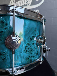 ~WOW!~ DW Collector's Series Maple/Mahogany 7x14 Snare Drum in Sapphire Gloss Lacquer over Exotic Mapa Burl with Chrome Hardware