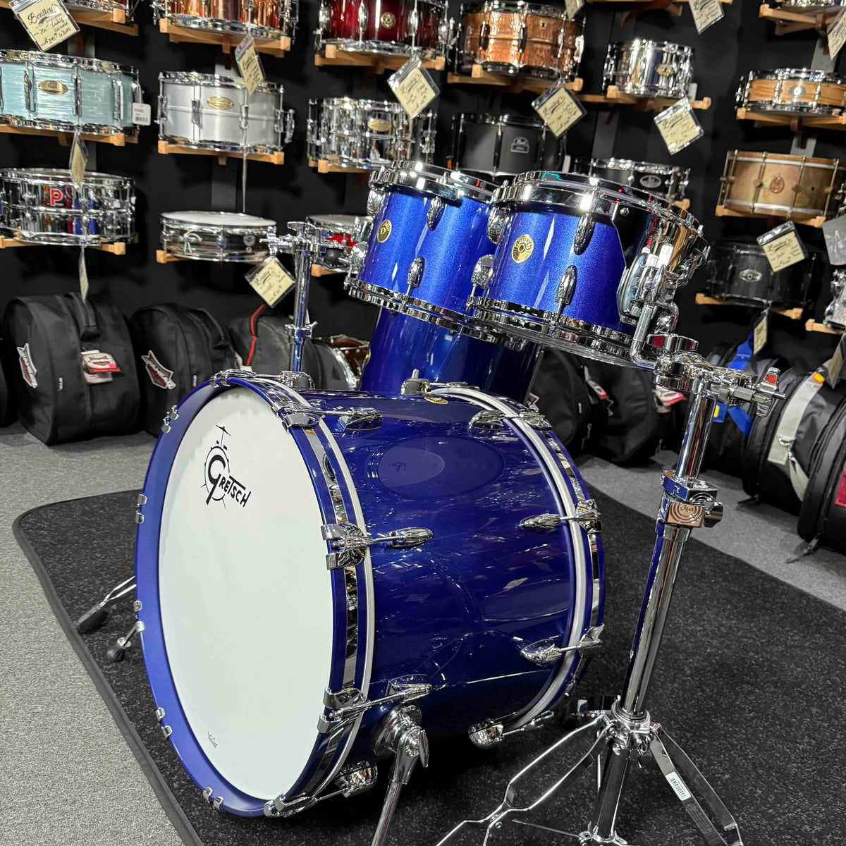 ~WOW!~ Gretsch USA Custom 4-Piece 10/12/16/22 Drum Kit Set in Gloss Mystic Blue Lacquer