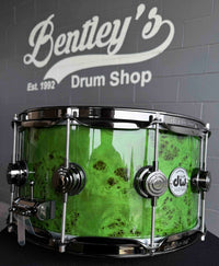 ~WOW!~ DW Collector's Series 333 Pure Maple 7x14 Snare Drum in Slime Green Gloss over Exotc Mapa Burl Veneer with Black Nickel Hardware