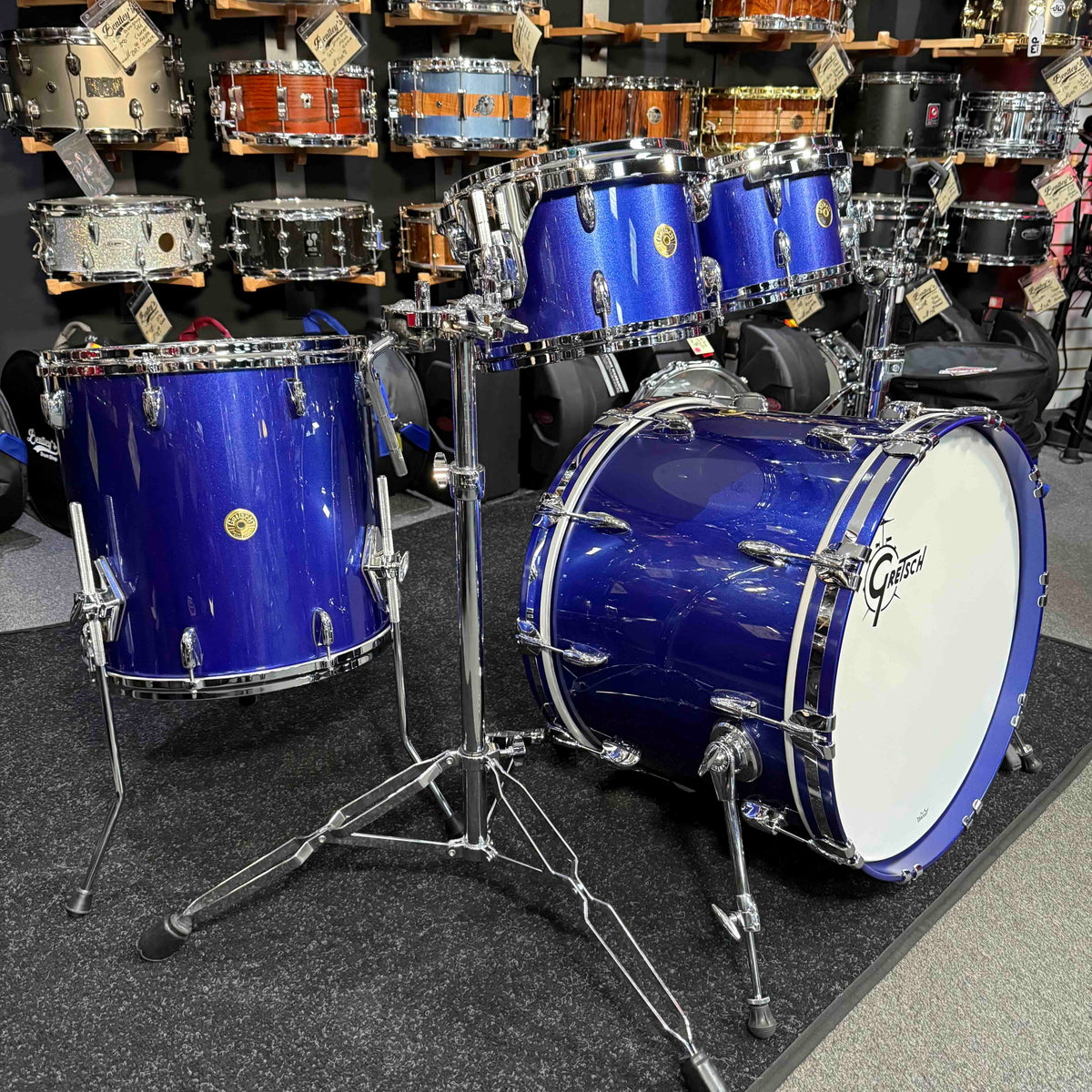 ~WOW!~ Gretsch USA Custom 4-Piece 10/12/16/22 Drum Kit Set in Gloss Mystic Blue Lacquer