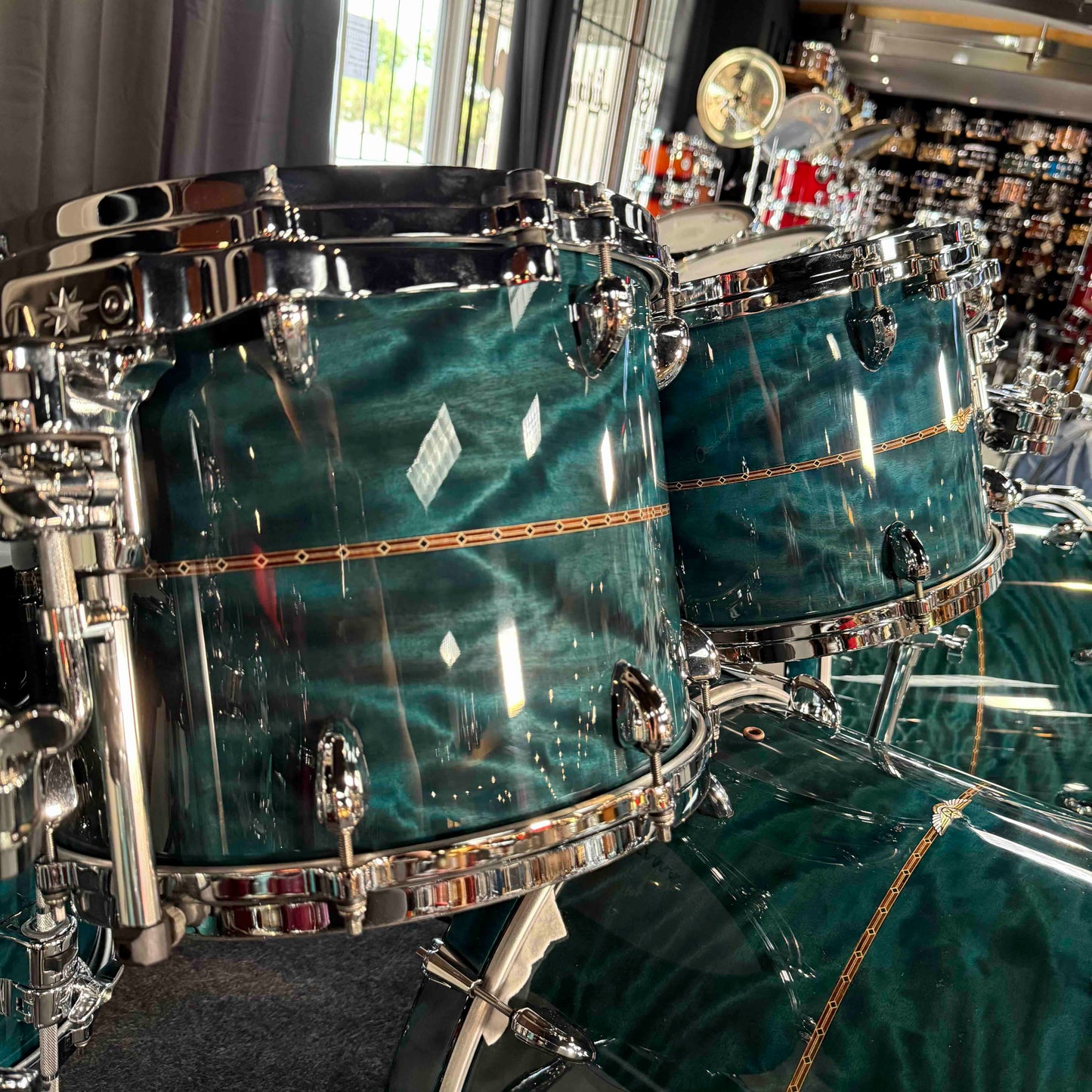 ~WOW!~ TAMA STAR Bubinga 10-Piece Double-Bass Drum Kit Set in Wild Sea Blue Bosse Gloss Lacquer with Dual Inlay