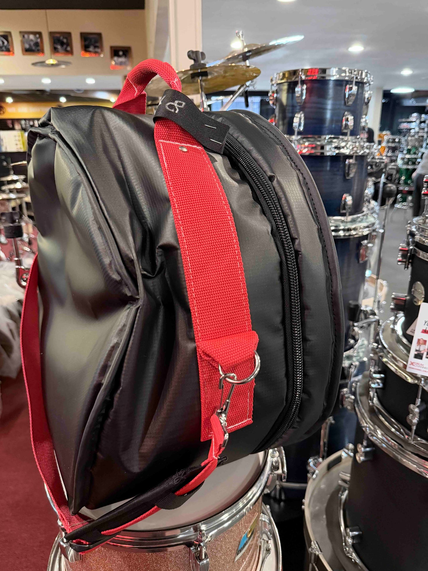 ~NEW!~ Bentley's Drum Shop Custom 8x14 Snare Drum Bag with Rossa Corsa Red Rugged Straps (Made in the USA!)