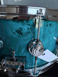 ~WOW!~ DW Collector's Series Maple/Mahogany 7x14 Snare Drum in Sapphire Gloss Lacquer over Exotic Mapa Burl with Chrome Hardware
