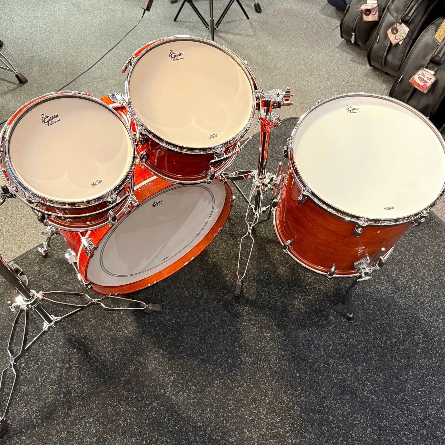 ~NEW!~ Gretsch USA Custom 4-Piece 10/12/16/22 Drum Kit Set in Burnt Orange Gloss Lacquer with Square Badges