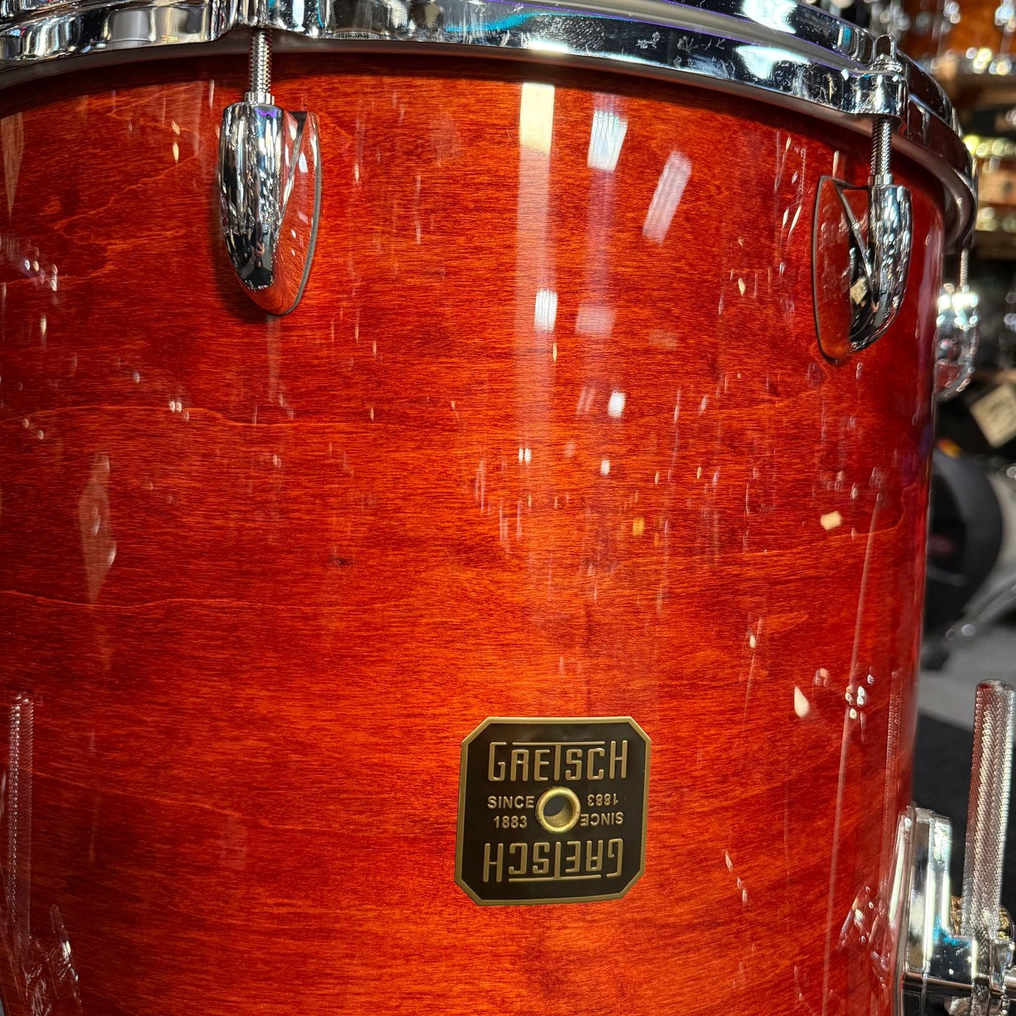 ~NEW!~ Gretsch USA Custom 4-Piece 10/12/16/22 Drum Kit Set in Burnt Orange Gloss Lacquer with Square Badges