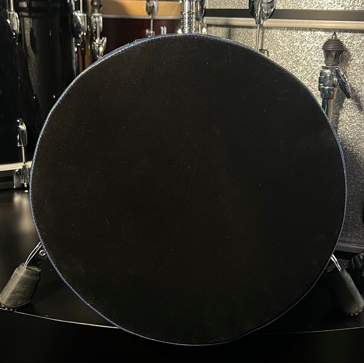 Pork Pie Round Drum Throne in Black Velvet Crush Top with Blue Sparkle Side *IN STOCK*