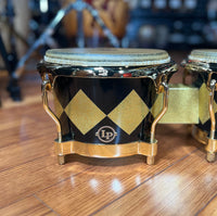 *Bentley's Exclusive* LP Latin Percussion Fiberglass Patato Bongos in Black & Gold Diamond Sparkle w/ Gold Hardware