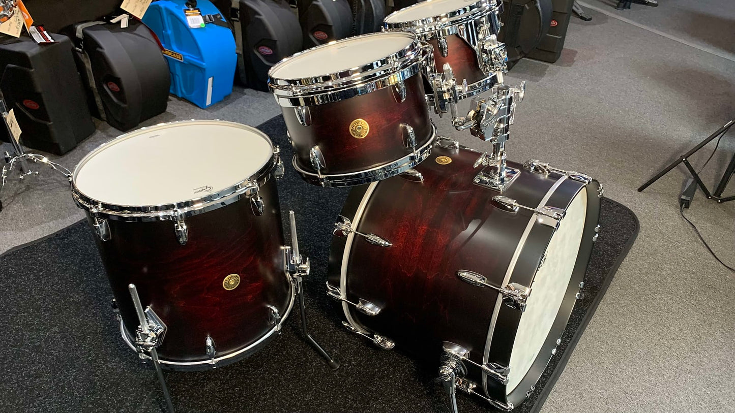 Gretsch USA Custom 4-Piece 10/12/16/22 Drum Kit Set in Satin Dark Chestnut Duco w/ Double-Tom Holder
