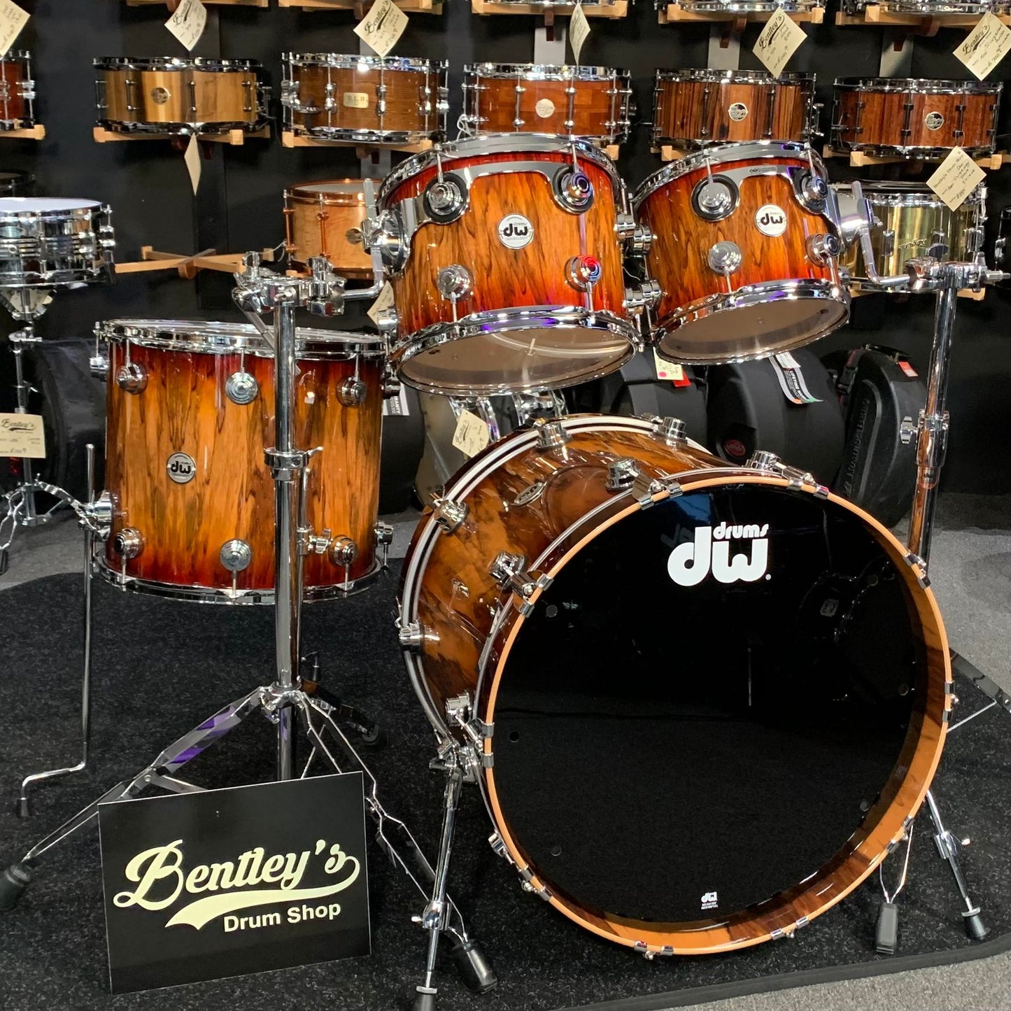 ~WOW!~ DW Collector's Series SSC Maple 4-Piece 10/12/16/22 Drum Kit Set in Rich Red Burst Lacquer over Exotic Tigerwood with Chrome Hardware