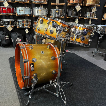 ~WOW!~ DW Collector's Series Pure Walnut 5-Piece 8/10/12/16/22 Drum Kit Set in Habanero Burst Glitz Lacquer with Chrome Hardware