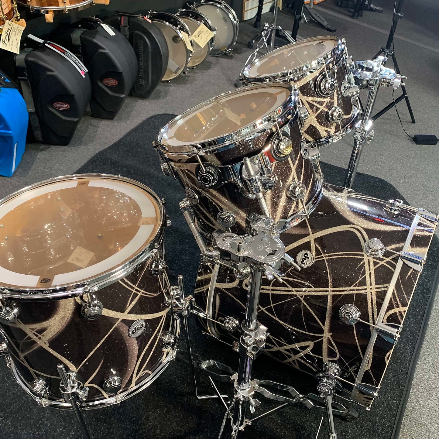 ~NEW~ DW Collector's Series 333 Maple 4-Piece 10/12/16/22 Drum Kit Set in Smoke Glass Contrail FinishPly w/ Chrome Hardware