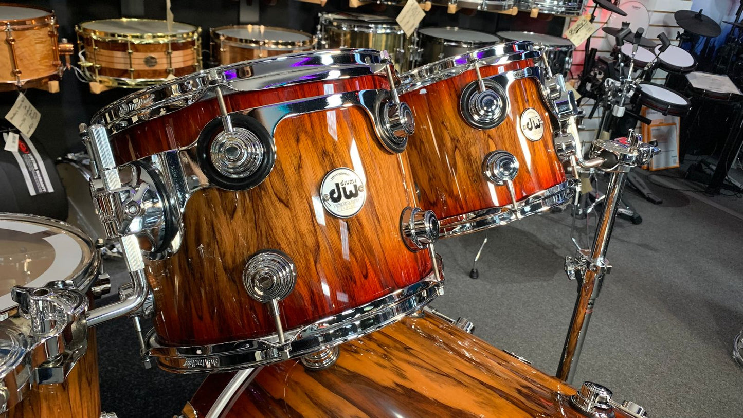 ~WOW!~ DW Collector's Series SSC Maple 4-Piece 10/12/16/22 Drum Kit Set in Rich Red Burst Lacquer over Exotic Tigerwood with Chrome Hardware