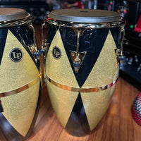 ~BENTLEY'S EXCLUSIVE!~ LP Latin Percussion Fiberglass Patato Conga & Tumba Duo Pair Set in Black & Gold Diamond Sparkle w/ Gold Hardware