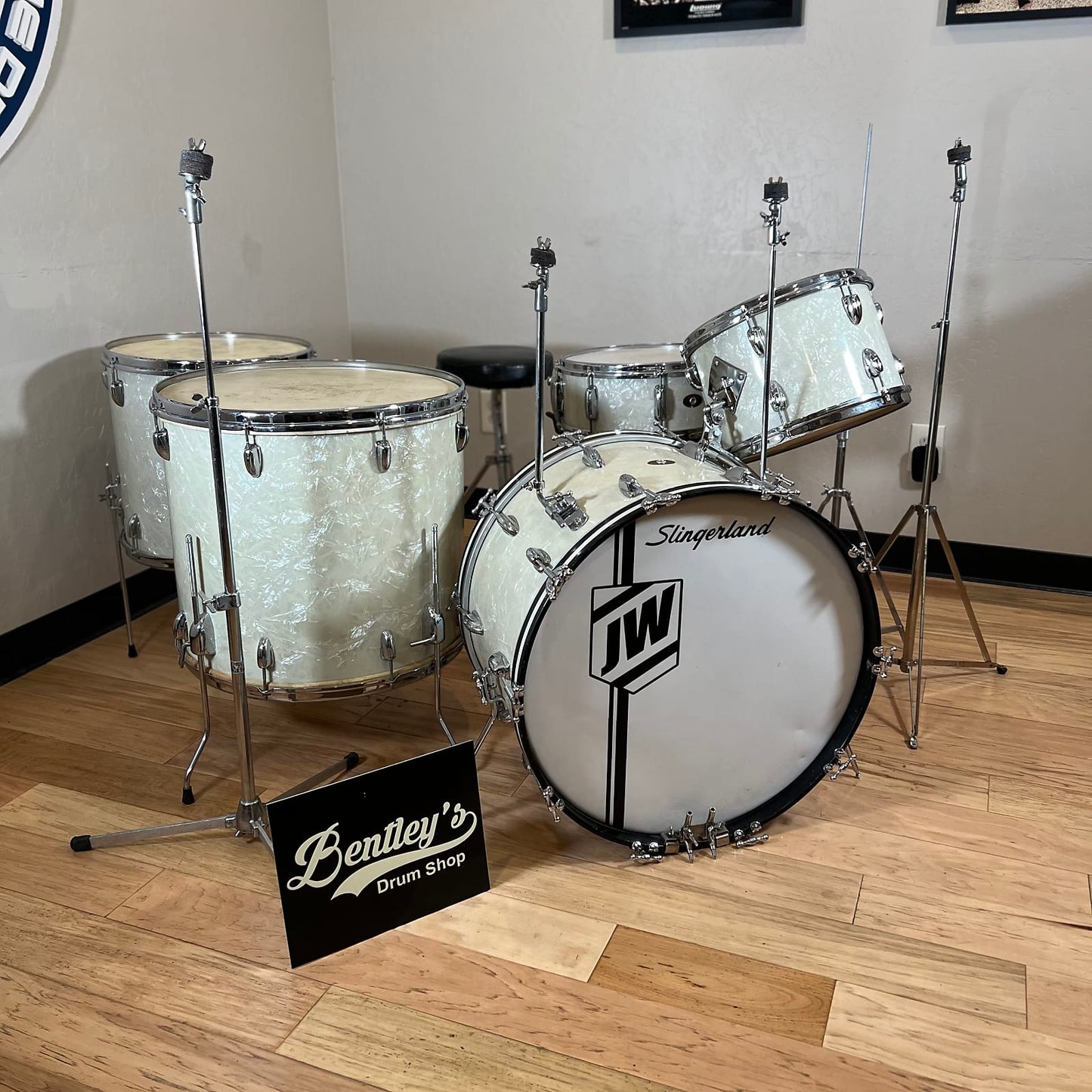 *RARE* Vintage 60's Slingerland Gene Krupa 13/16/20 Floor Tom/22" Drum Set Kit in White Marine Pearl (Complete w/ Hardware & Super Gene Krupa Solid 1-Ply Maple RadioKing Snare)