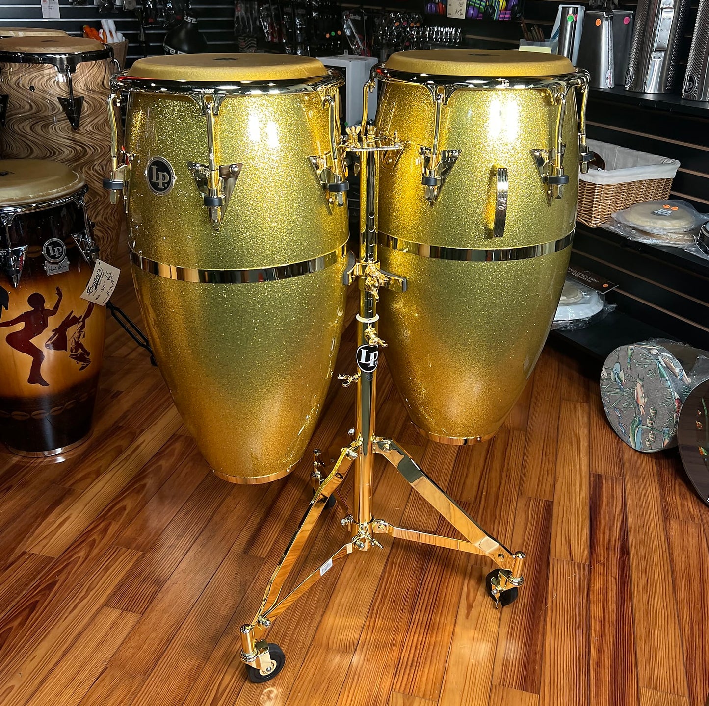 *BENTLEY'S EXCLUSIVE* LP Latin Percussion Gold-Plated Rolling Double Conga Stand *IN STOCK*