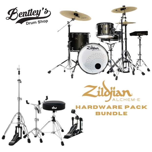 Zildjian ALCHEM-E Series ZAG Gold 10/14/14/18" Electronic Drum Set Kit w/DW 3000 Hardware Pack *Single Pedal